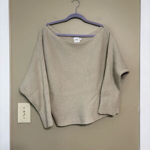 Princess Polly Sweater Women Beige Crop Ribbed Cotton Asymmetrical Dolman Size 8